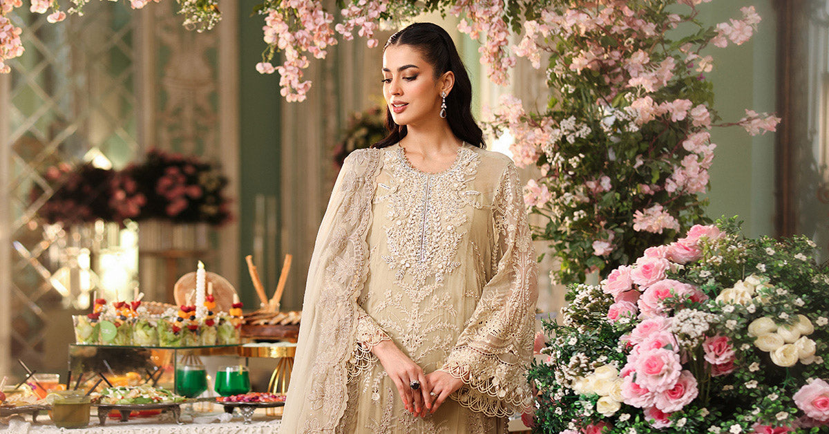 Maria b | Chiffon Formals 26 | MPC-26-103-Olive Gold