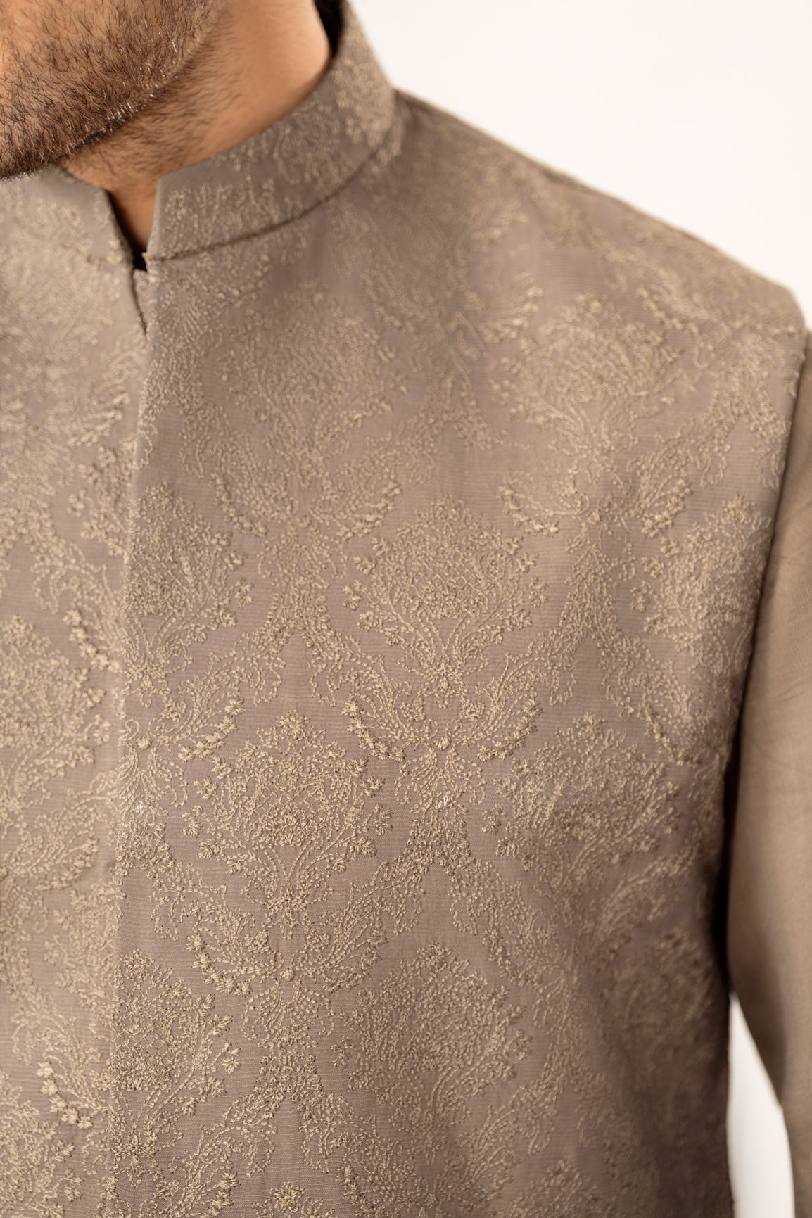 Taupe Kurta Trouser with Embroidered Waistcoat  - 3PC