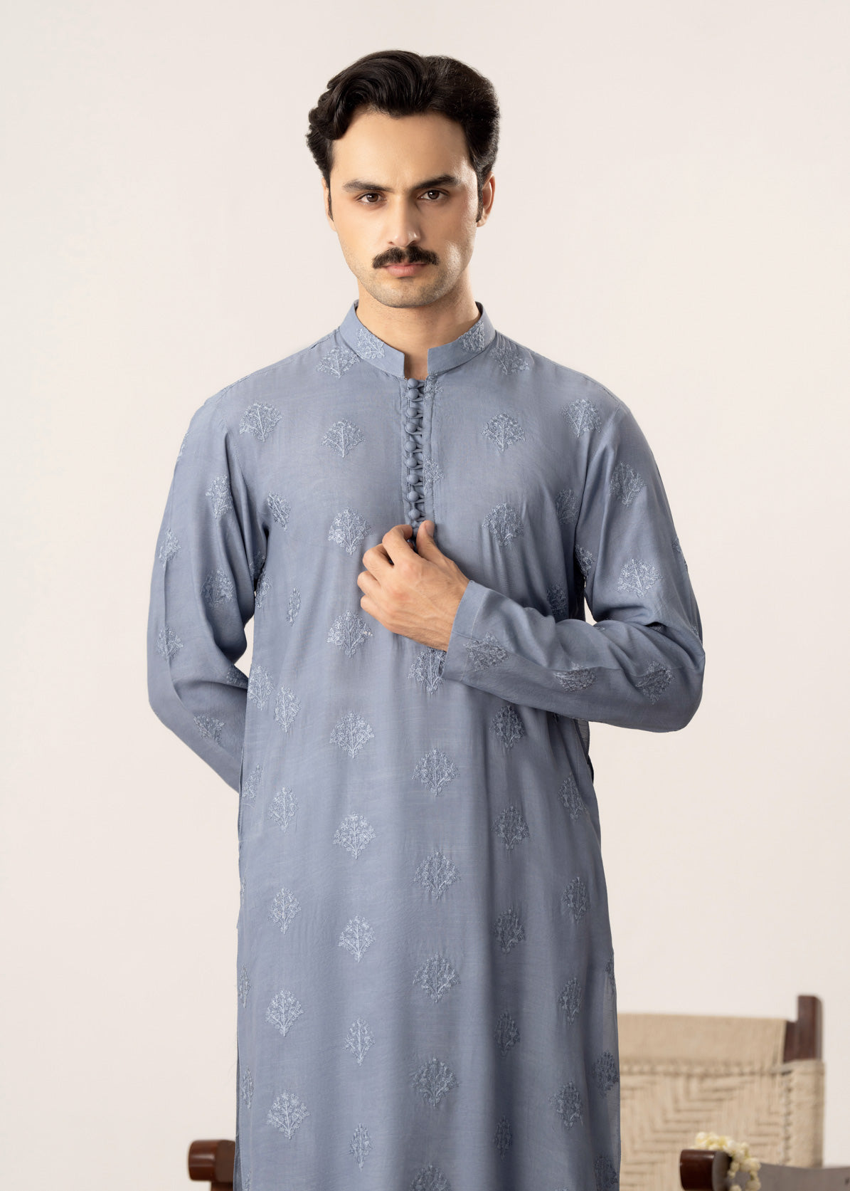 Virsa - Ice Blue Embroidered Kurta Trouser