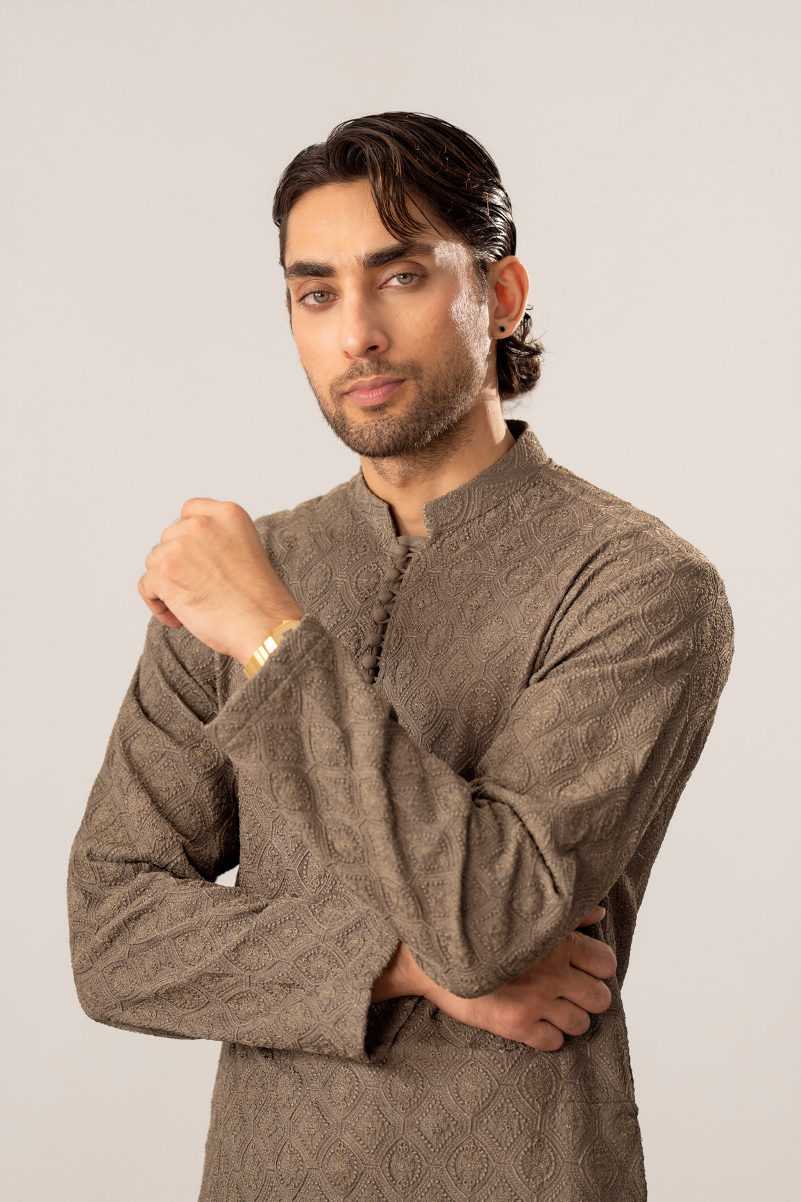 Maahir - Taupe Embroidered Kurta Trouser