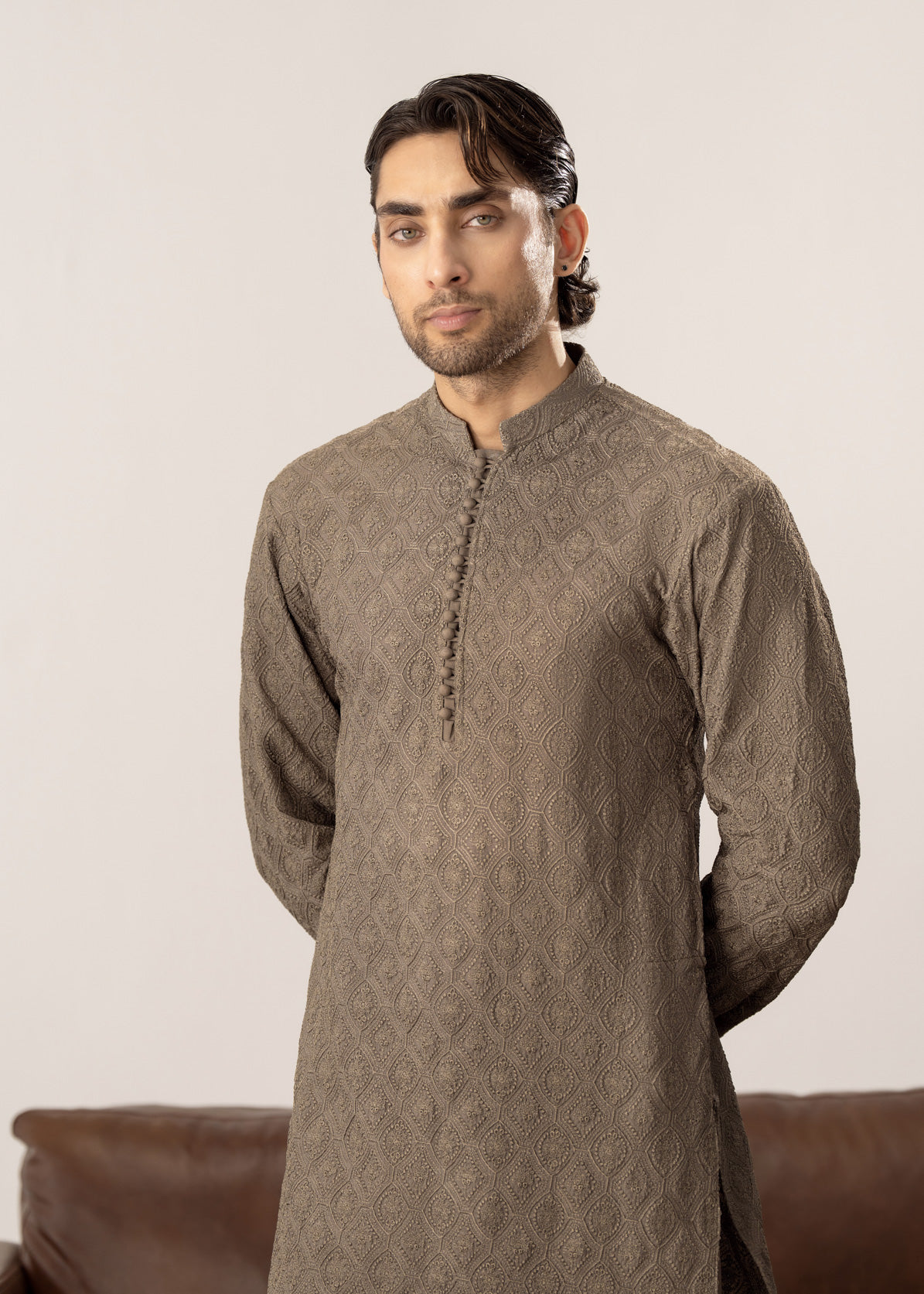 Maahir - Taupe Embroidered Kurta Trouser