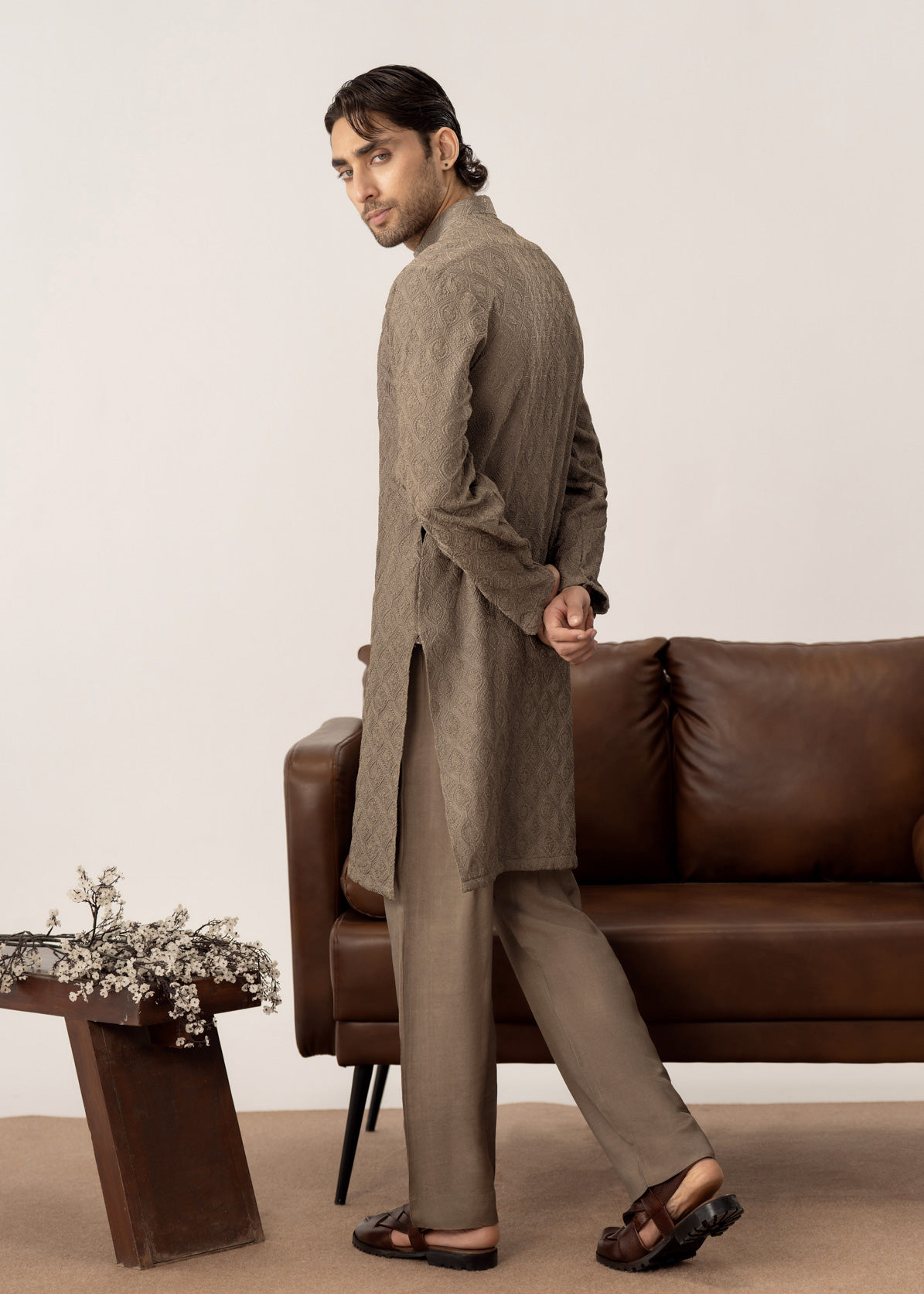 Maahir - Taupe Embroidered Kurta Trouser