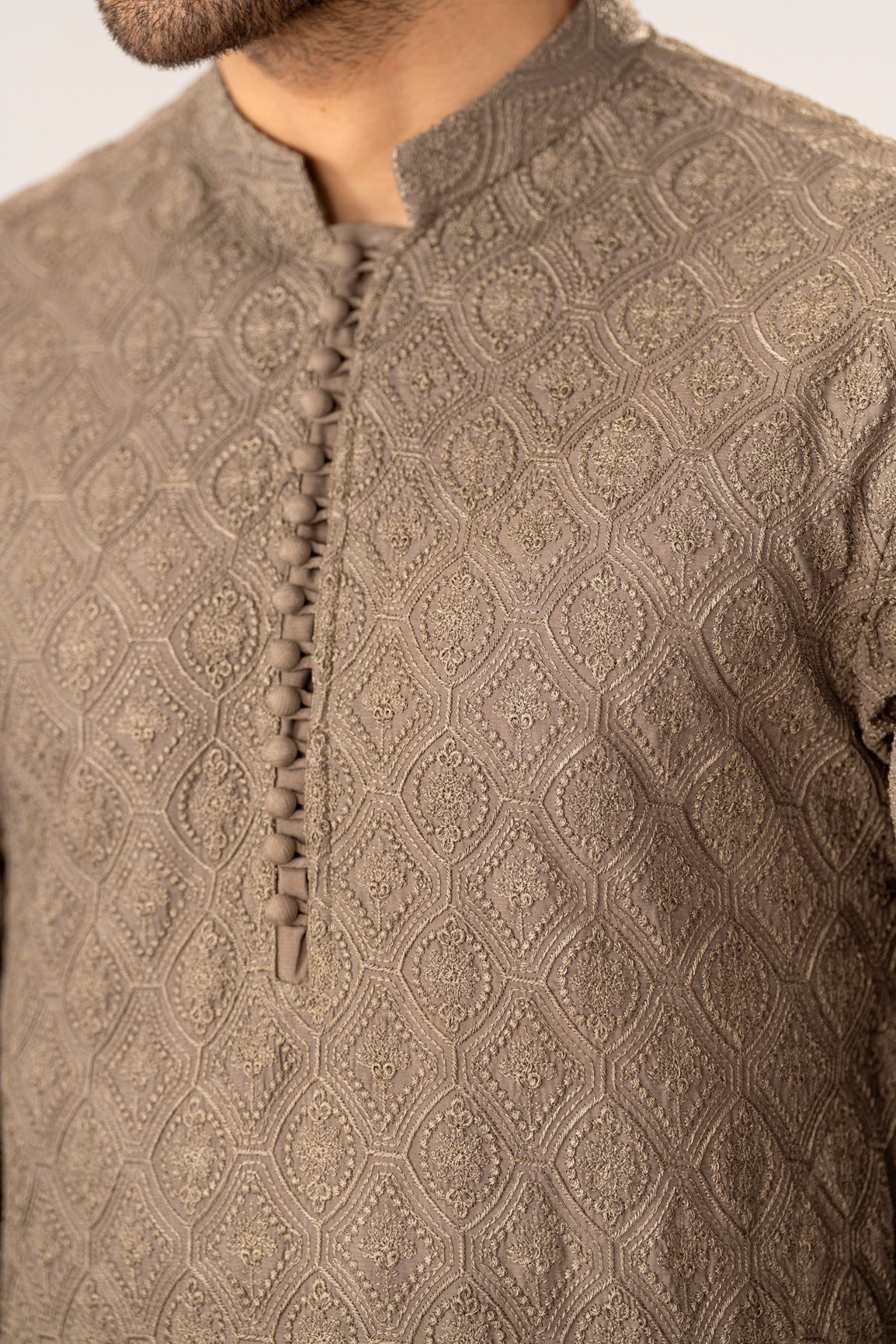 Maahir - Taupe Embroidered Kurta Trouser