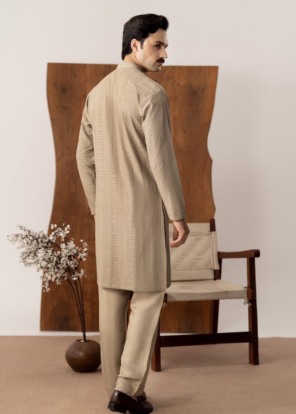 Shauq - Beige Embroidered Kurta Trouser