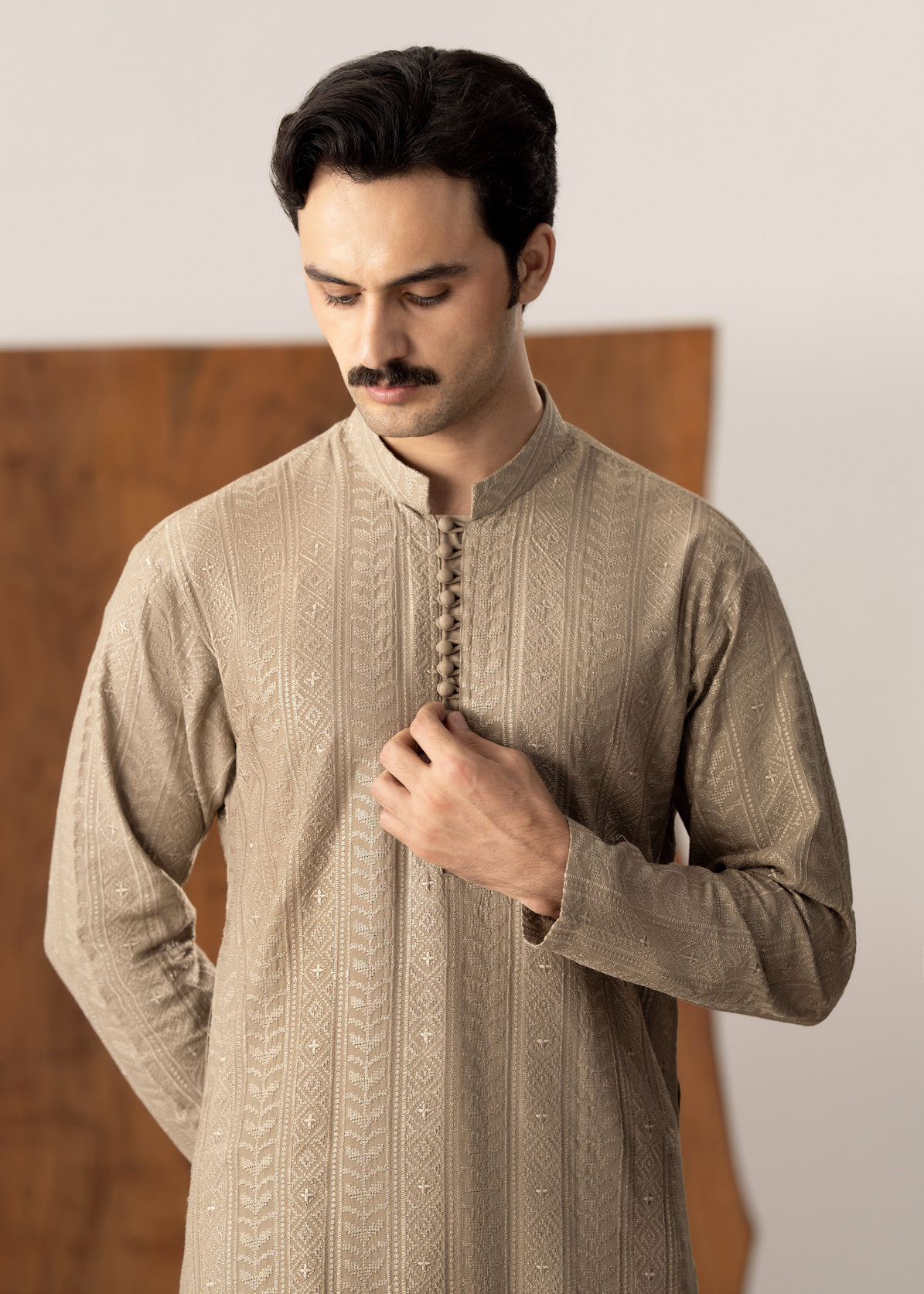 Shauq - Beige Embroidered Kurta Trouser