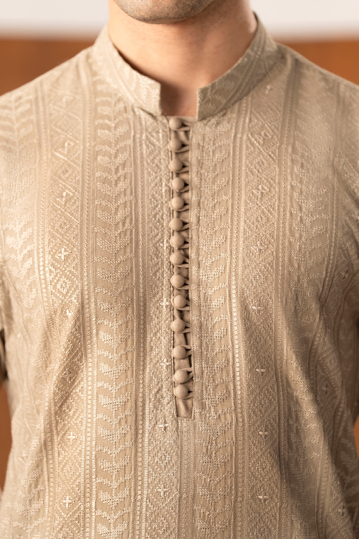 Shauq - Beige Embroidered Kurta Trouser