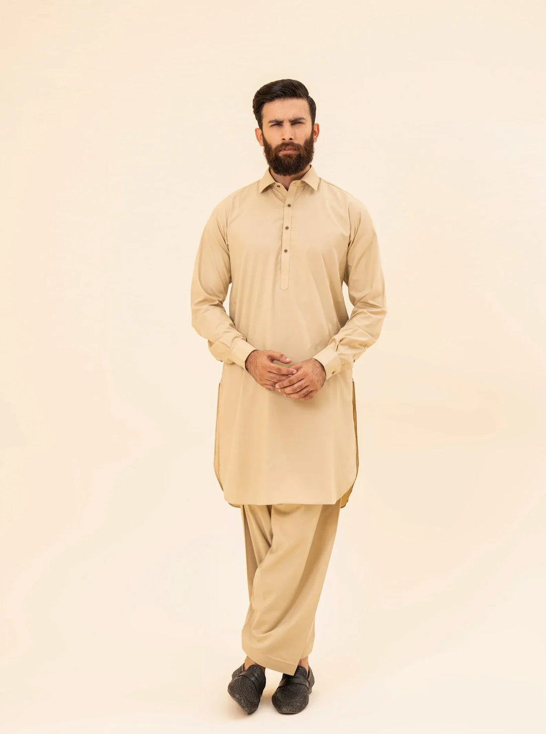 Ivory French Collar Kameez Shalwar - Men