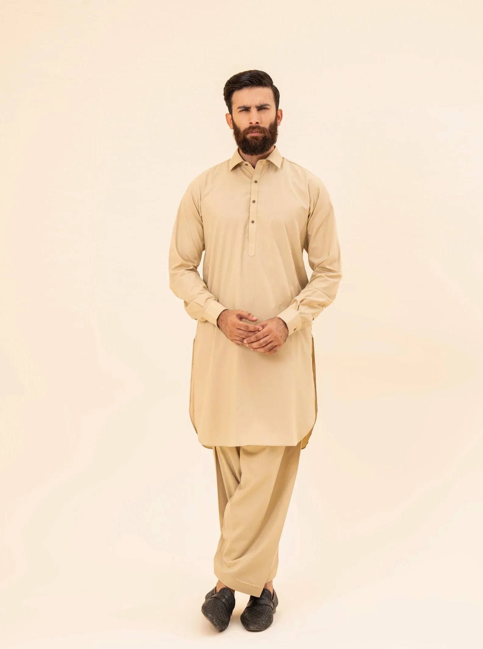 Ivory French Collar Kameez Shalwar - Men