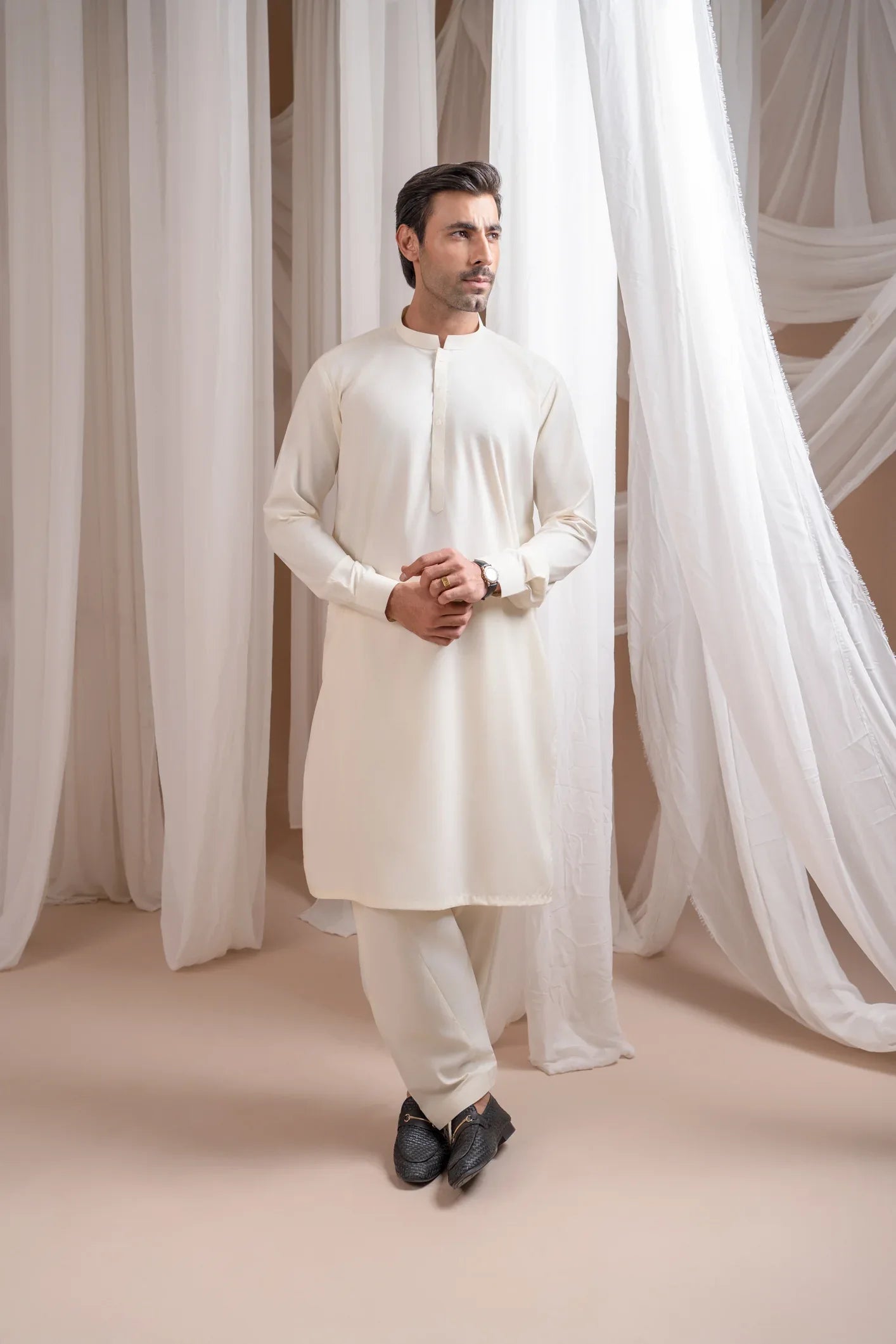 Bosky White Kurta Trouser/Shalwar - Men