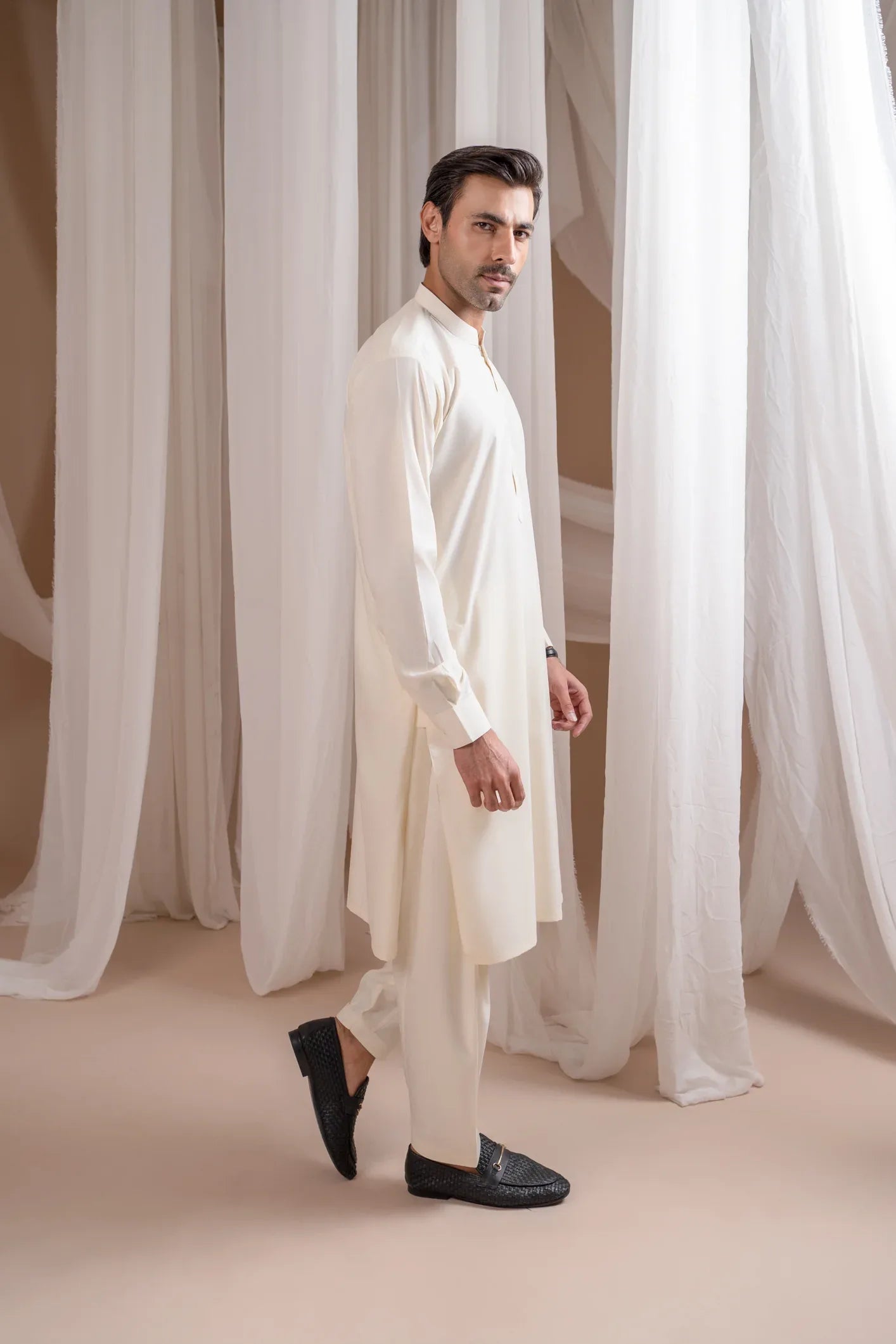 Bosky White Kurta Trouser/Shalwar - Men