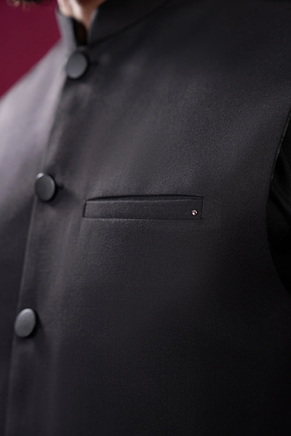 Black Suiting Waistcoat - Straight Cut Buttoned - Men