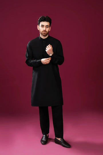 Crow Black Kurta Trouser/Shalwar - Men