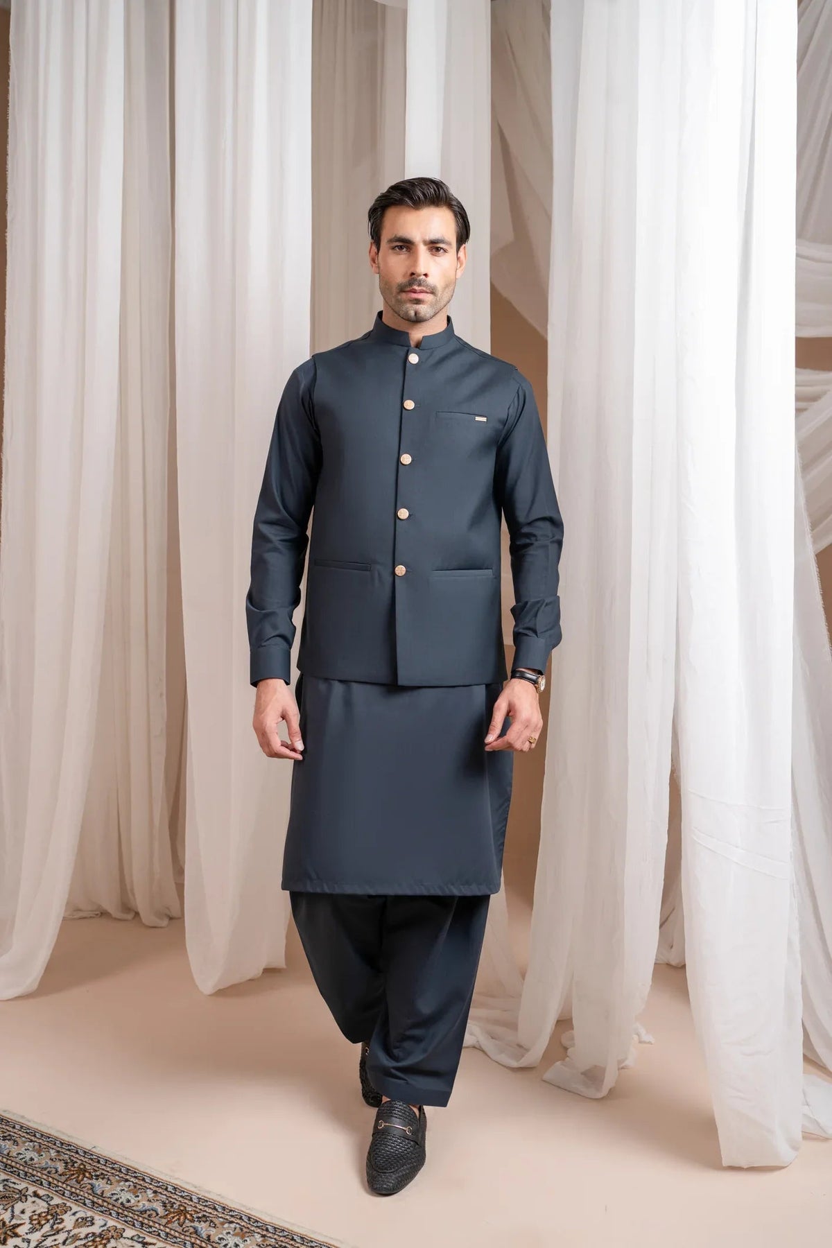 Charcoal Grey Suiting Waistcoat - Straight Cut Buttoned - Men