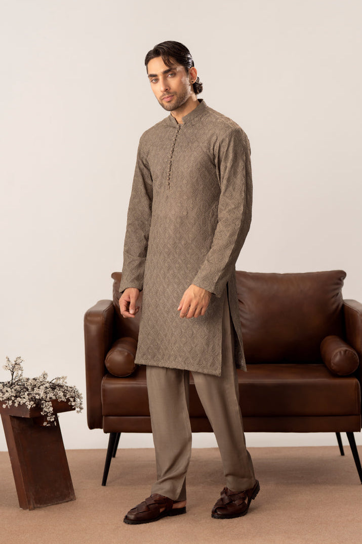 Maahir - Taupe Embroidered Kurta Trouser