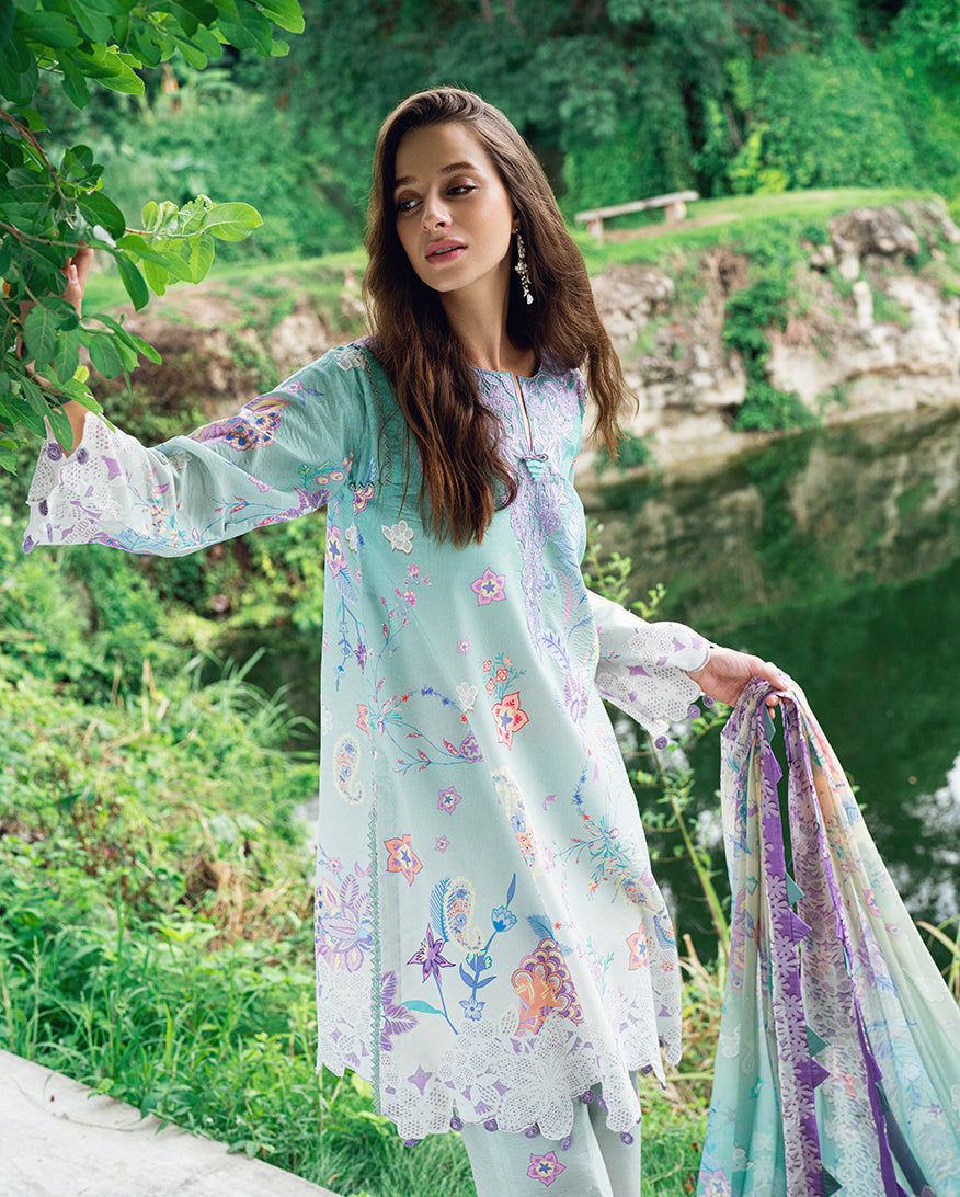 Roheenaz | Garden Veal Printed Lawn 25 | Jazmine Haze.
