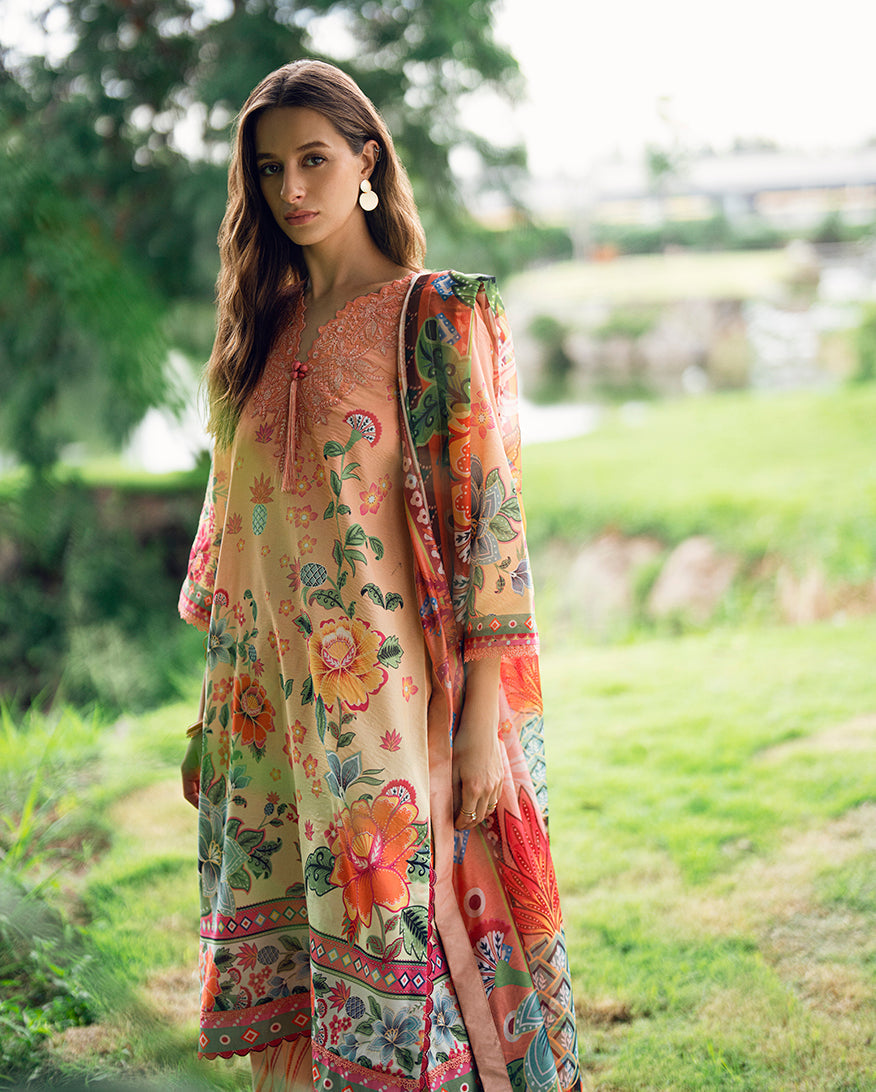 Roheenaz | Garden Veal Printed Lawn 25 | Petal Glaze