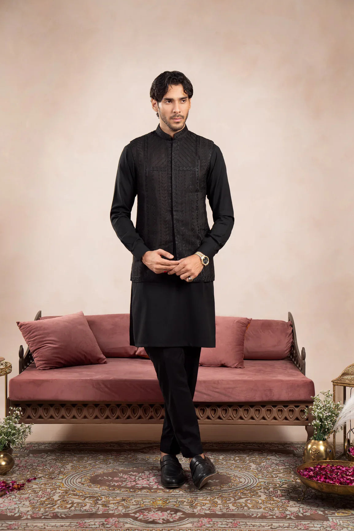 Black Royal Embroidered Waistcoat - Men
