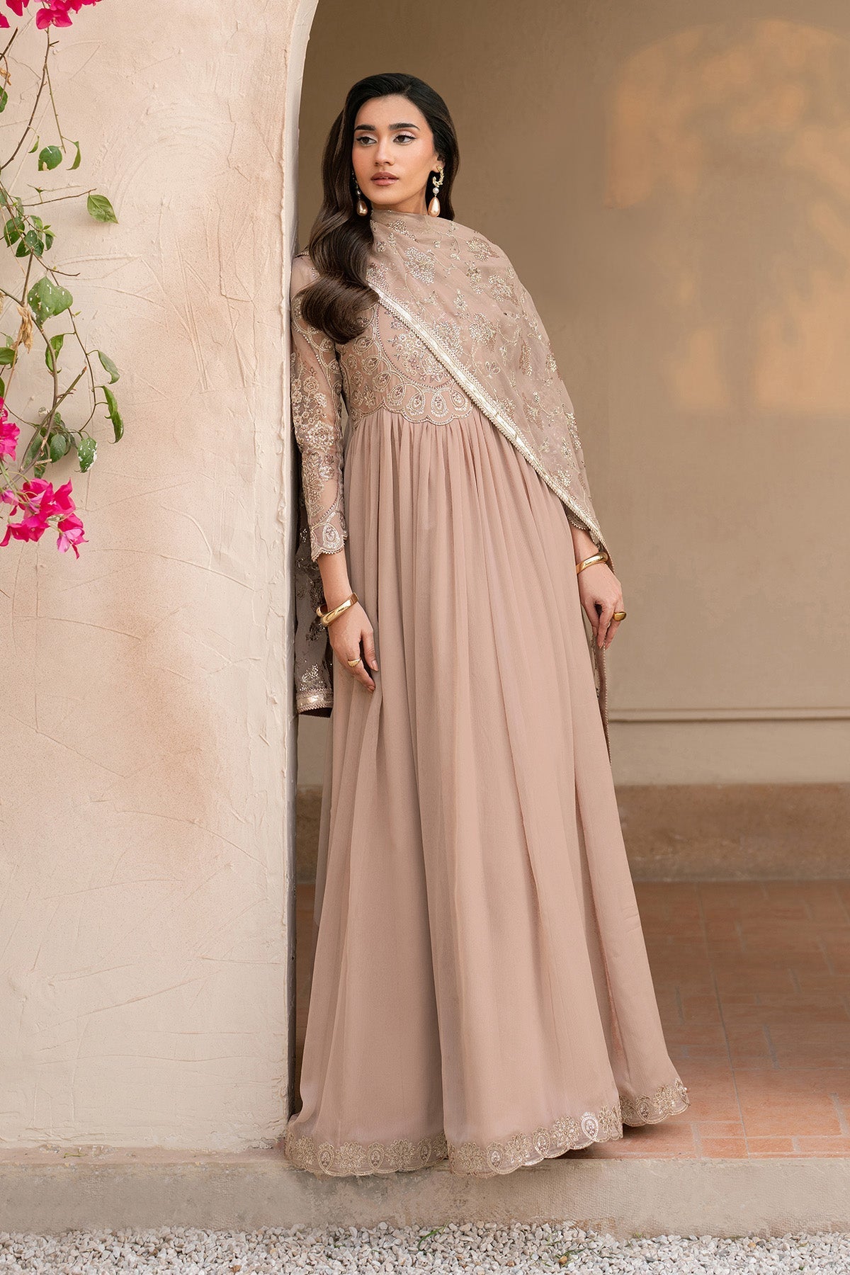 Alizeh | Ready to wear | Beige Dress 3 piece - RTW1027