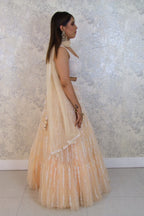 Moti work peach lehenga with soft dupatta