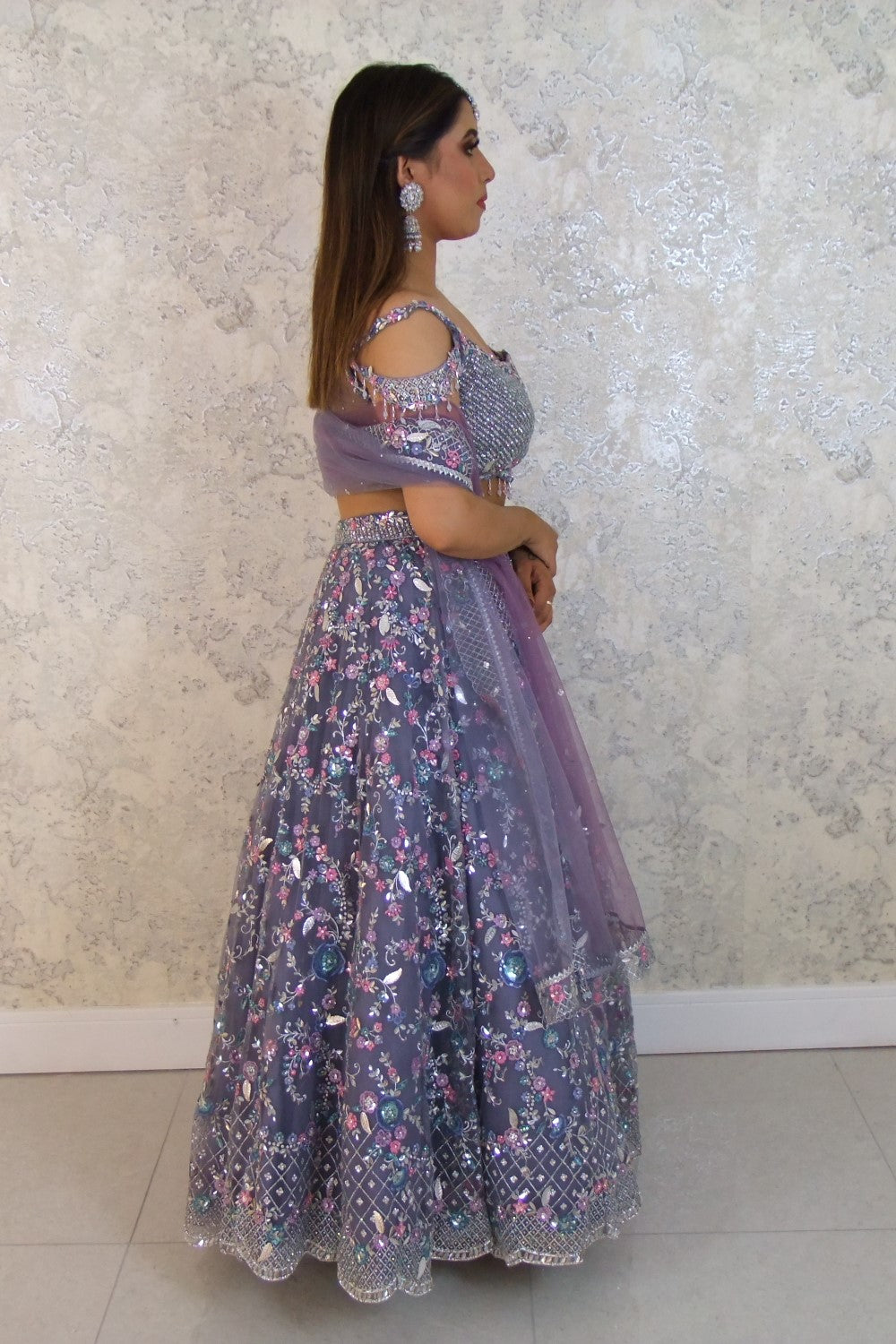 Sparkly Blue lehenga with sequins and stone work