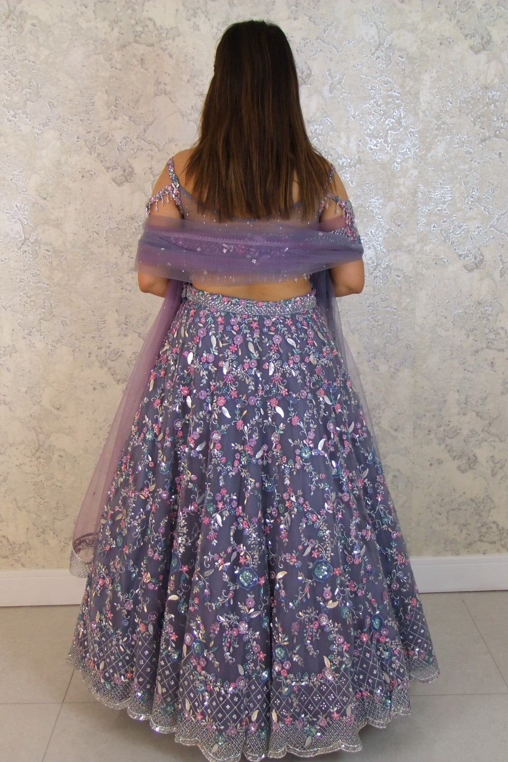 Sparkly Blue lehenga with sequins and stone work