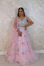 Classy flowy printed lehenga with hand embroidered work