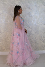 Classy flowy printed lehenga with hand embroidered work