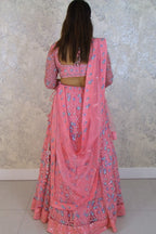 Pink Net Embellished Sequin Sweetheart Floral Crystal Lehenga Set