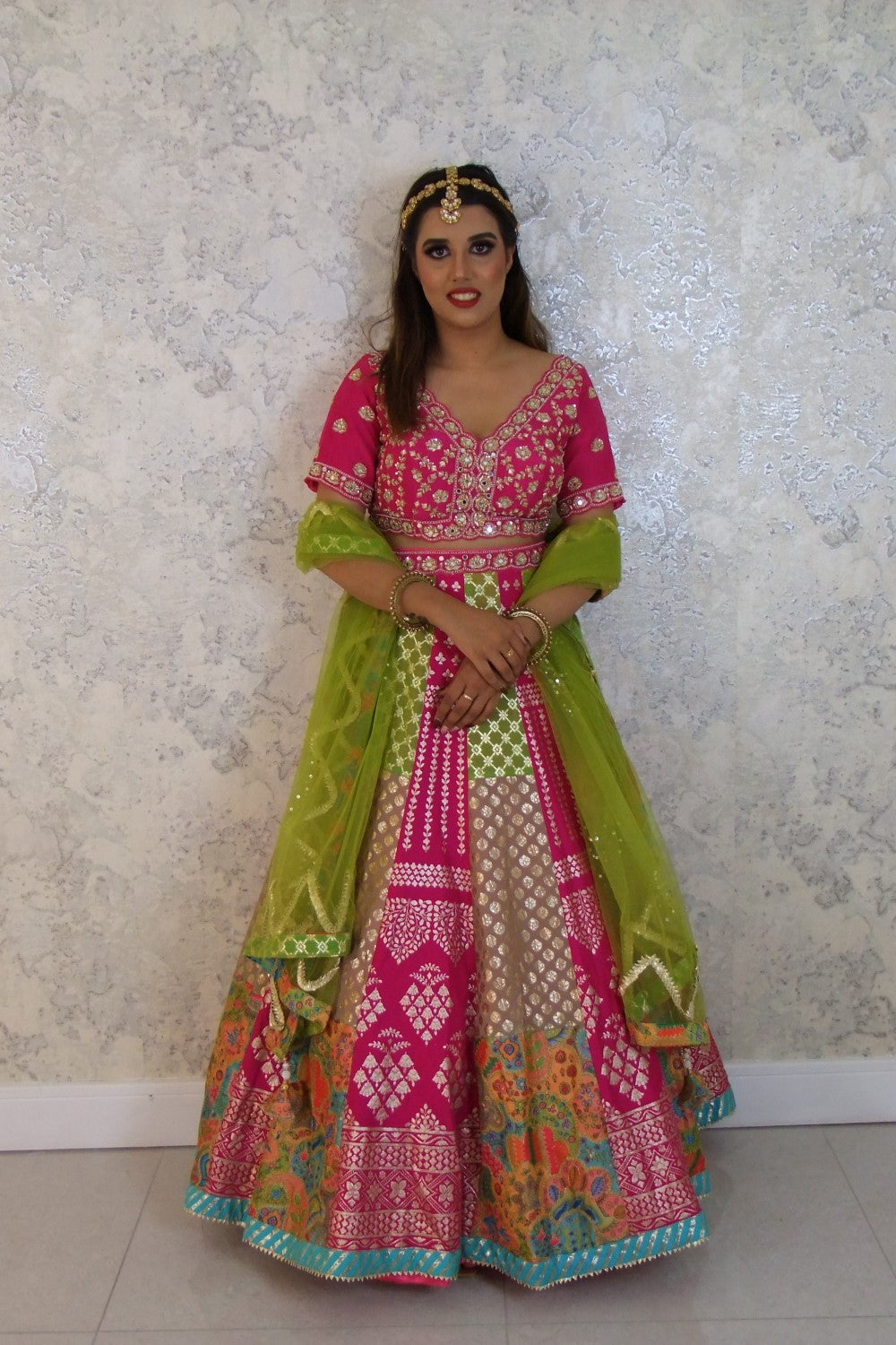 Multicolor banarasi lehenga with heavy hand embroidered top Main image