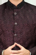 Wine Red Achkan Style Indo Western Sherwani
