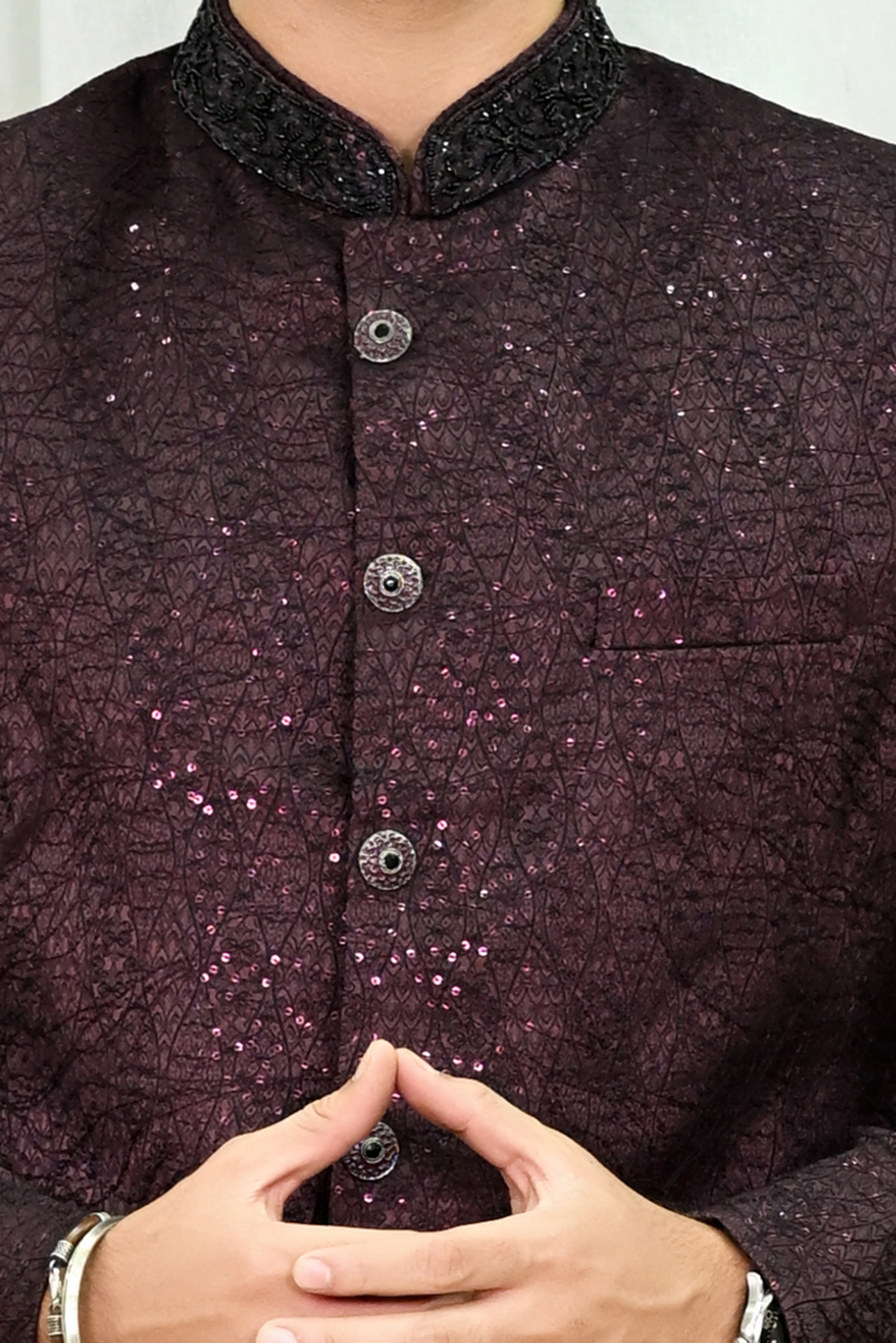 Wine Red Achkan Style Indo Western Sherwani