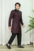 Wine Red Achkan Style Indo Western Sherwani