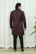 Wine Red Achkan Style Indo Western Sherwani