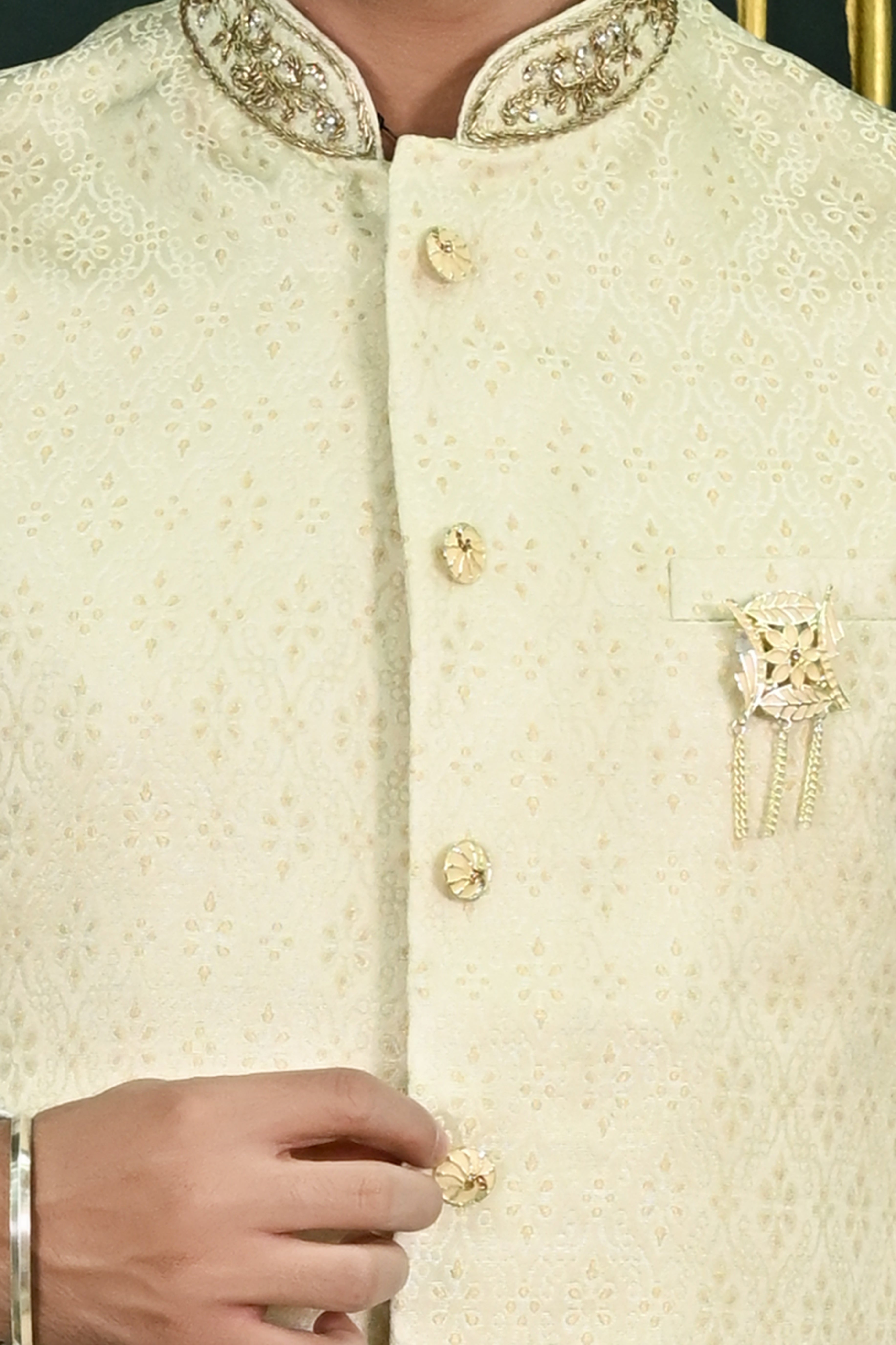 Men's Off White Dupion Waist Coat