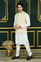 Men's Off White Dupion Waist Coat