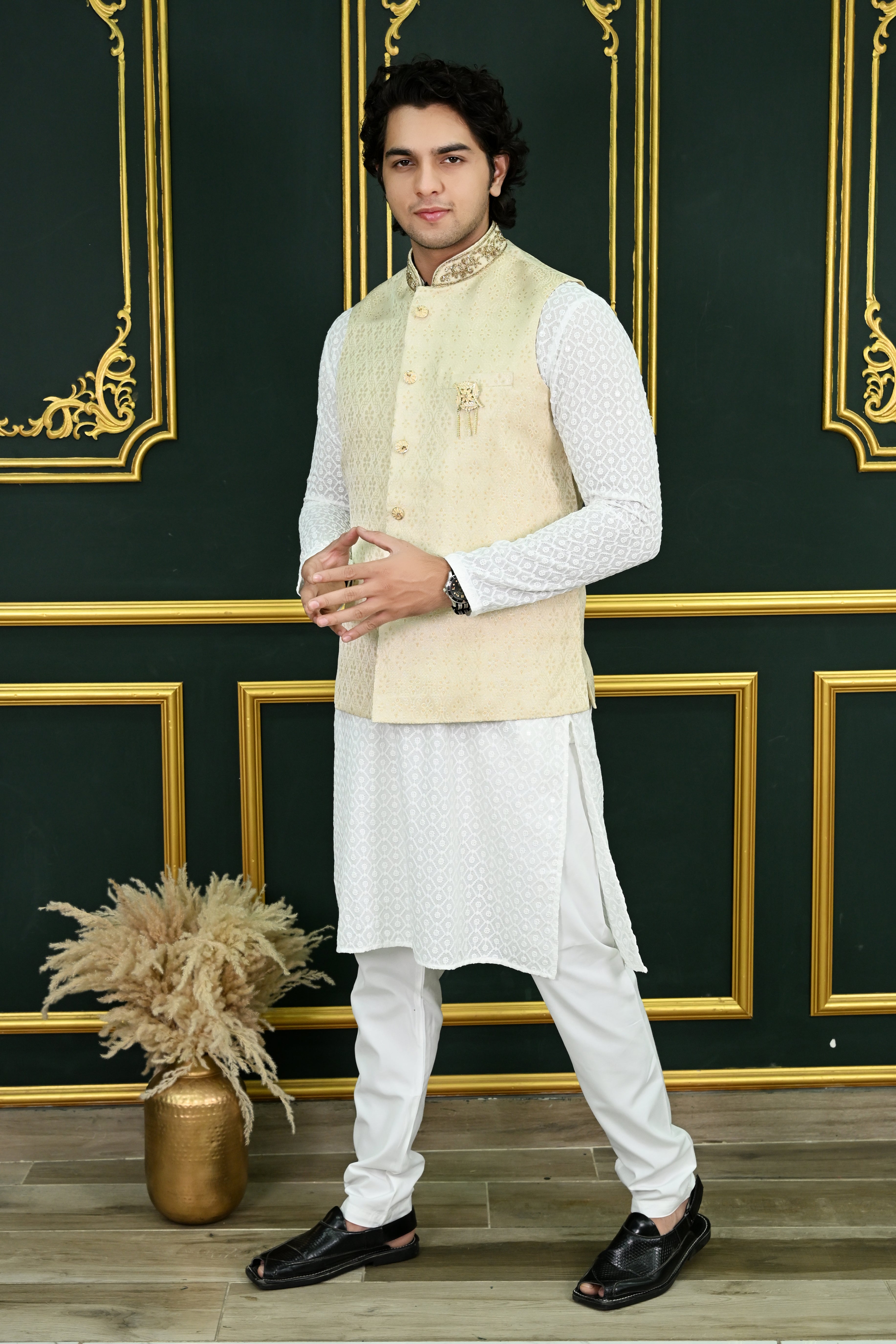 Men's Off White Dupion Waist Coat