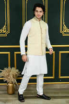 Men's Off White Dupion Waist Coat