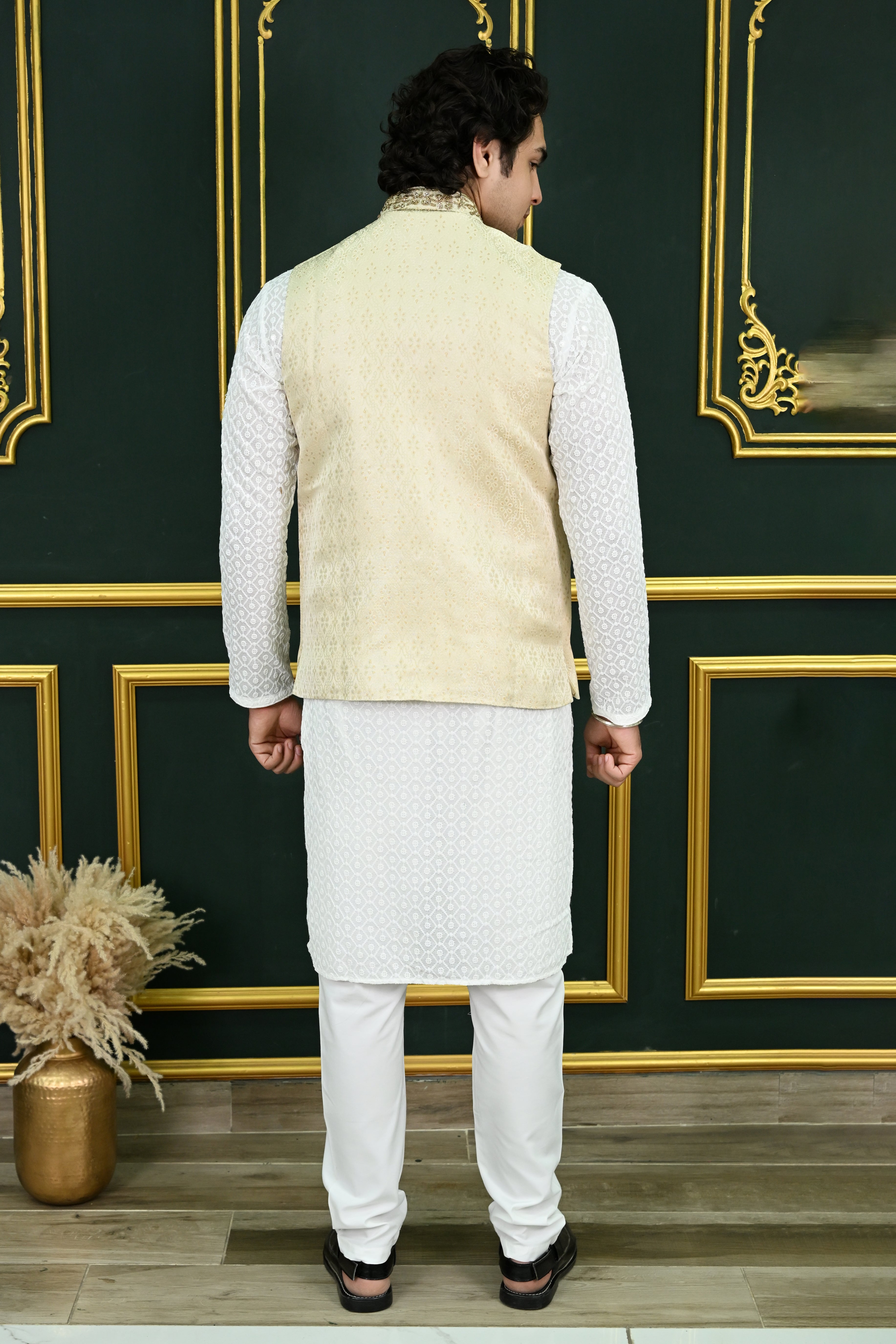 Men's Off White Dupion Waist Coat