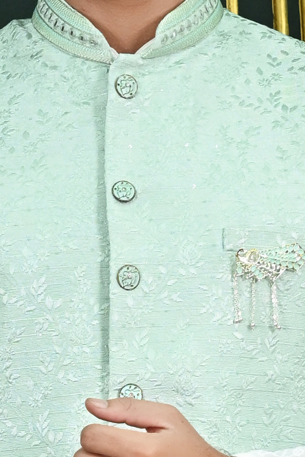 Men's Sky Blue Embroidered Waist Coat