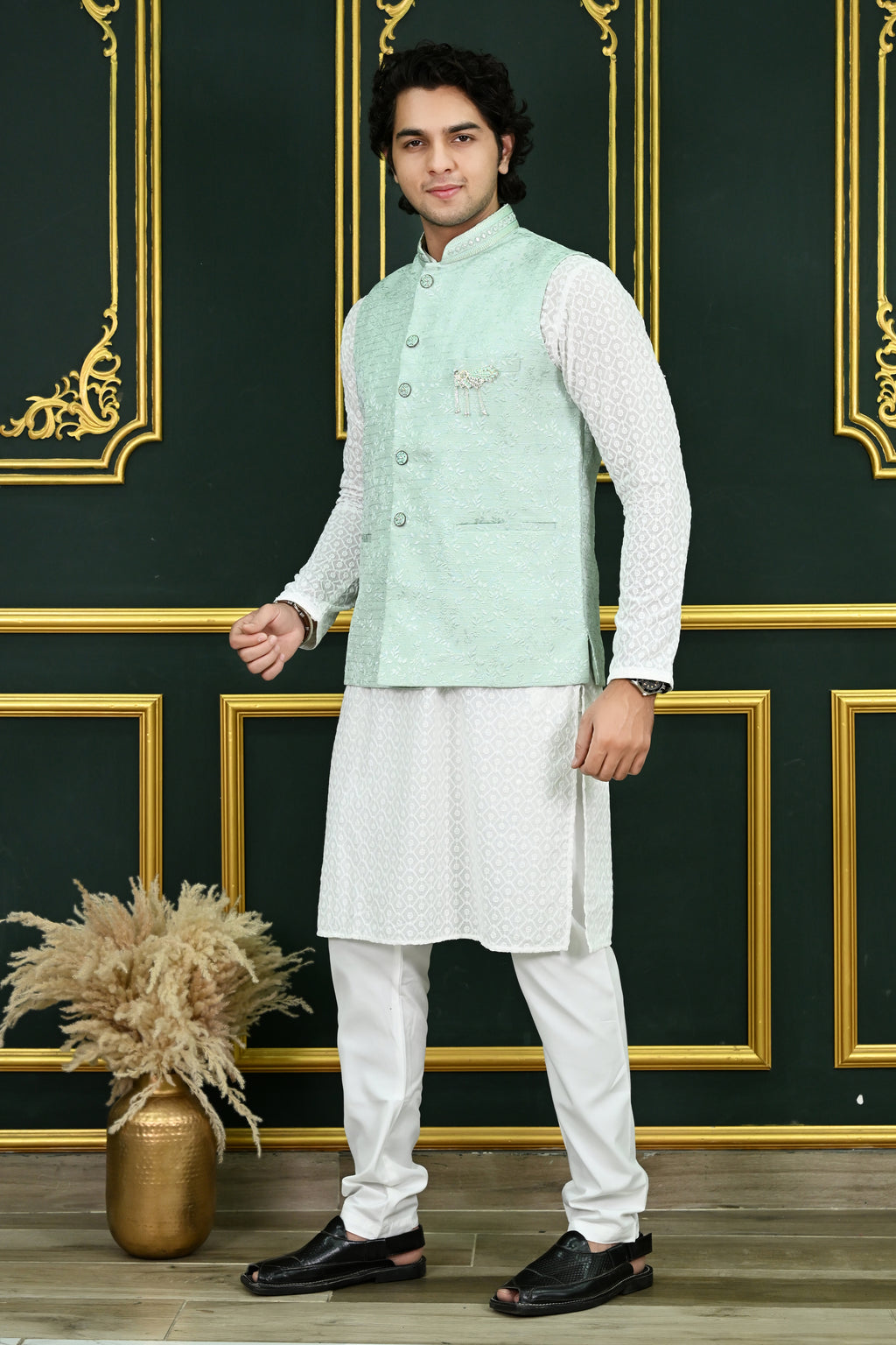 Men's Sky Blue Embroidered Waist Coat