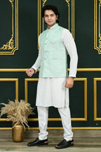 Men's Sky Blue Embroidered Waist Coat