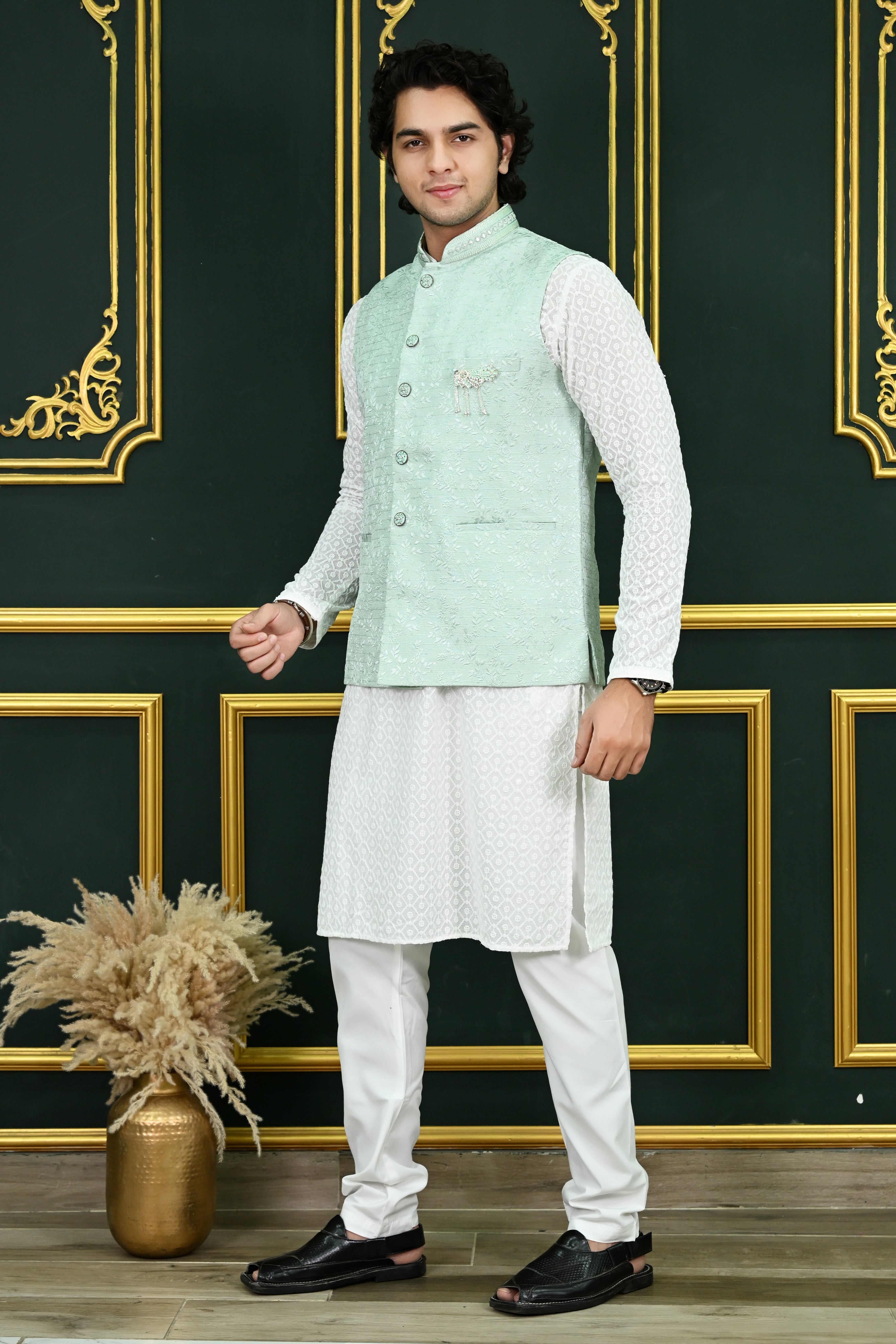 Men's Sky Blue Embroidered Waist Coat