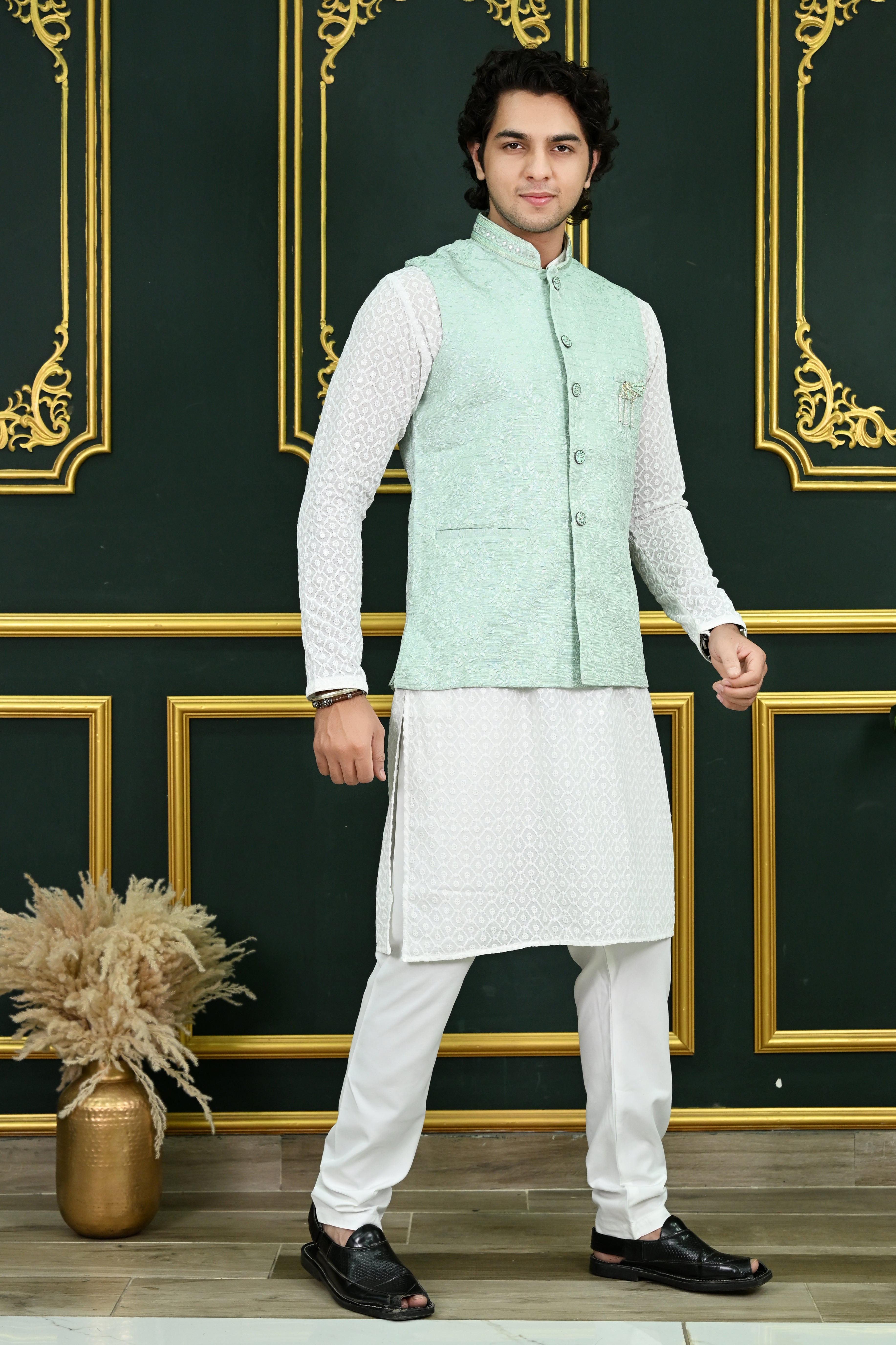 Men's Sky Blue Embroidered Waist Coat