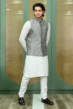 Men's Grey Embroidered Waist Coat