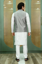 Men's Grey Embroidered Waist Coat