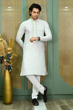 Men's White Mirror Work embroidered Kurta Pajama