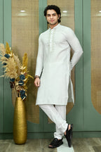 Men's White Mirror Work embroidered Kurta Pajama