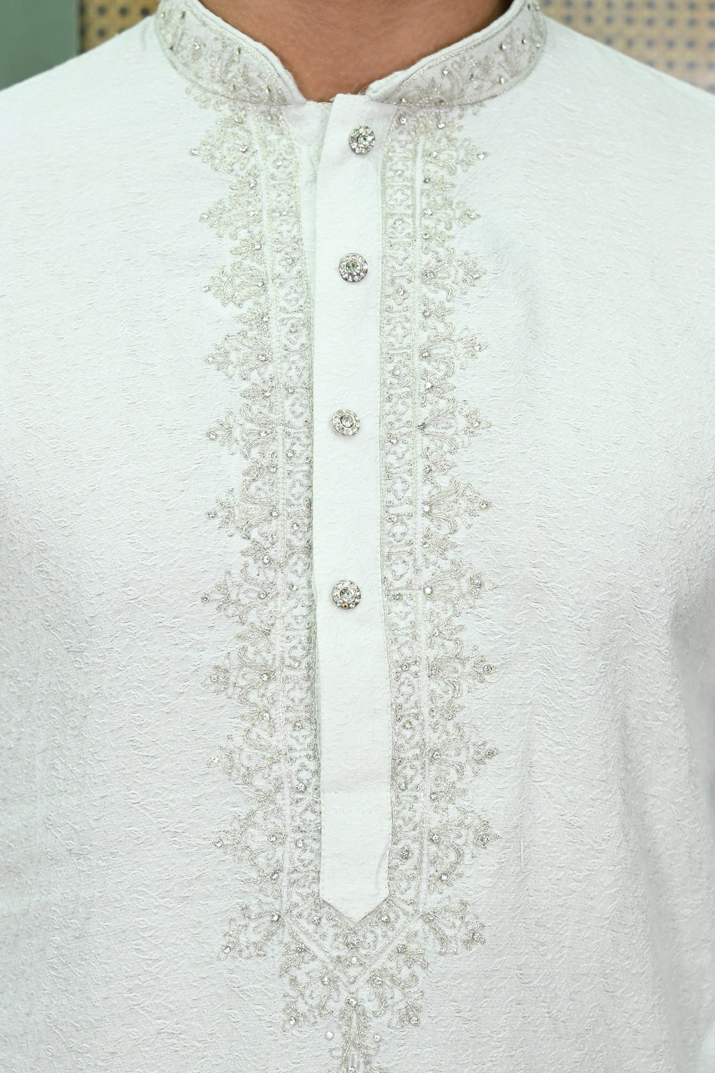 Men's White Mirror Work embroidered Kurta Pajama