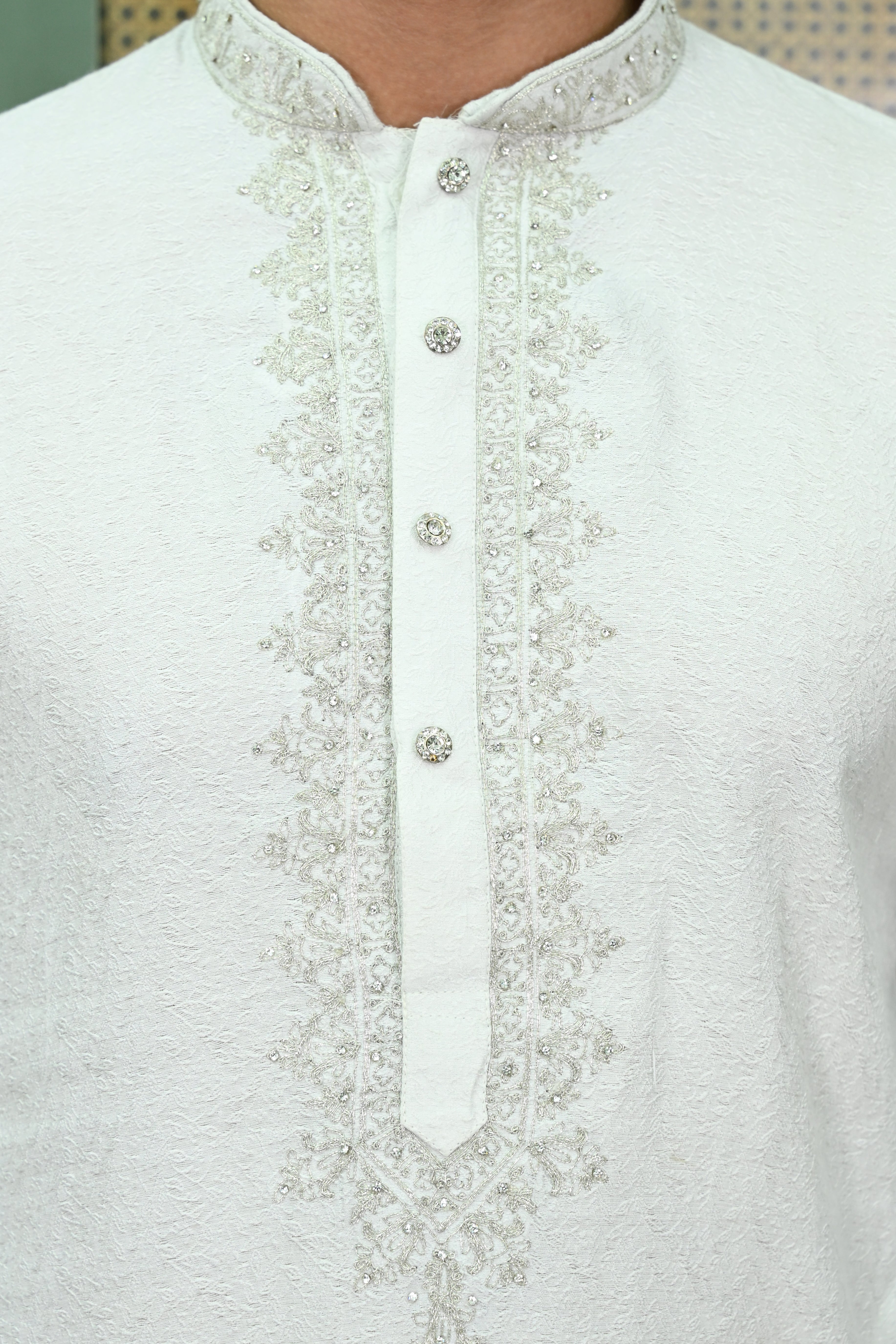 Men's White Mirror Work embroidered Kurta Pajama