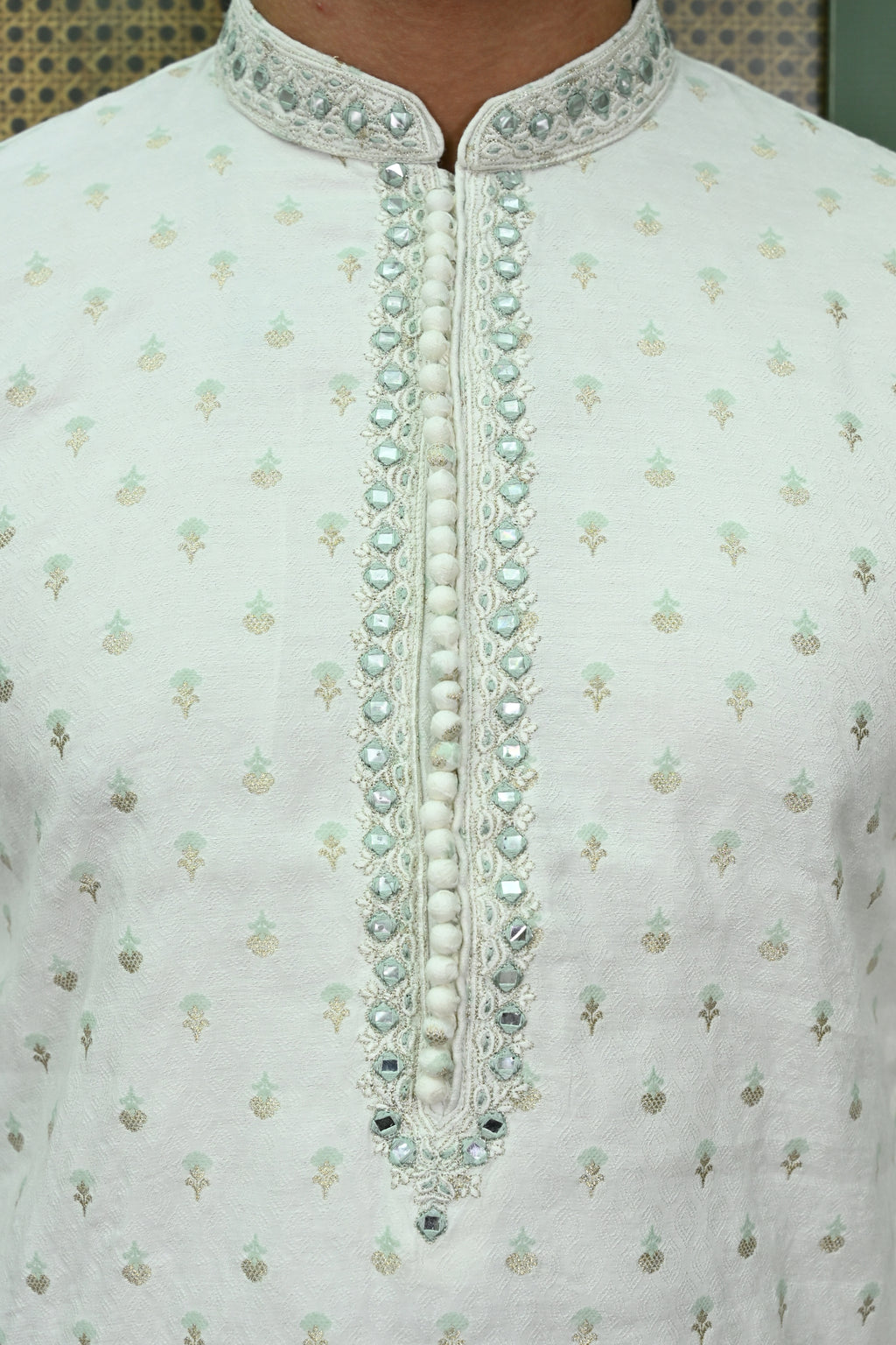 Men's White Embroidered Georgette Kurta Pajama